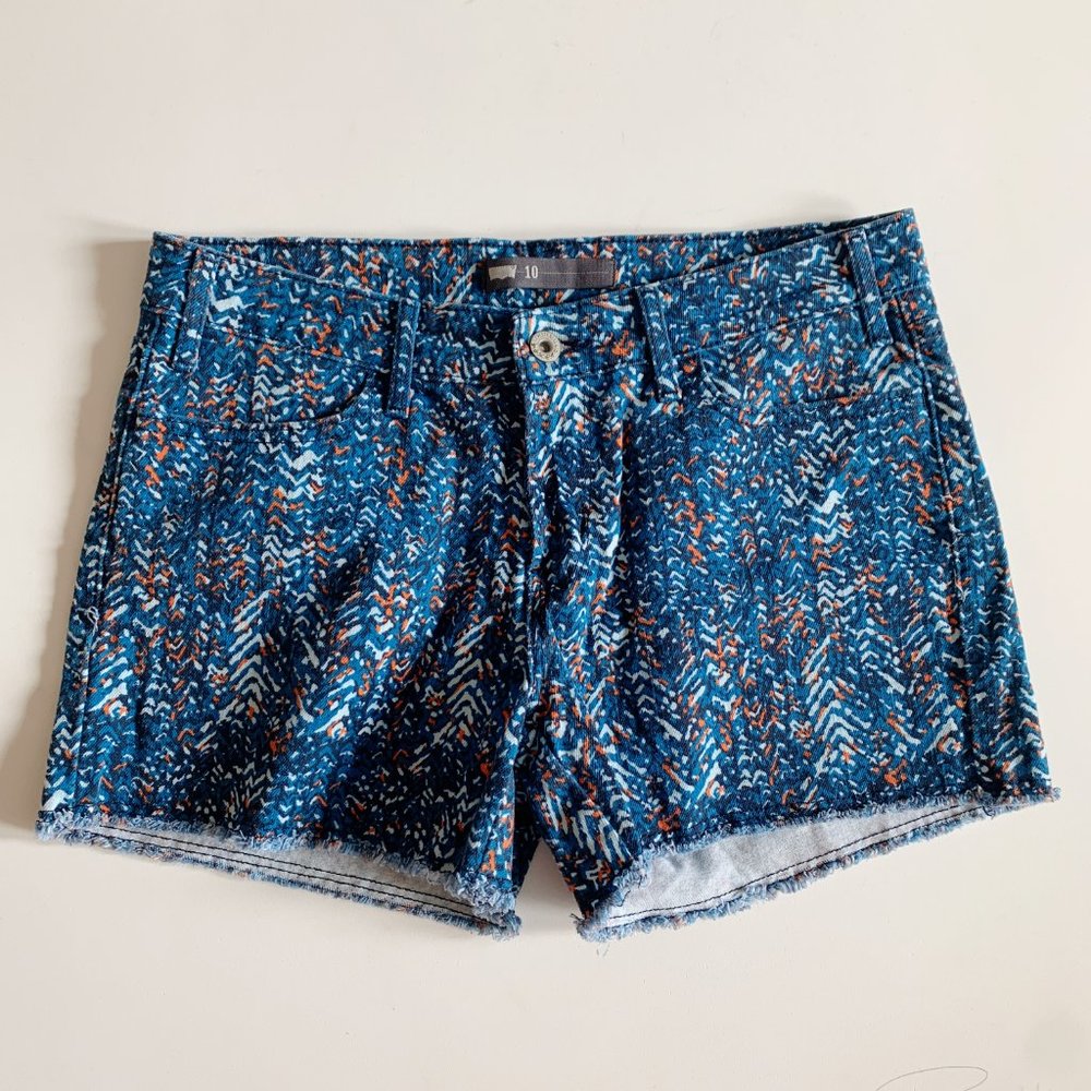Levi's Printed Cut Off Denim Shorts Size 10 Blue Orange Chevron Print Statement